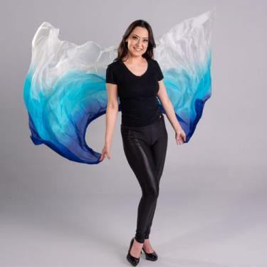 Imagem de Véu Seda Pura Colorido Dança do Ventre Degrade Azul - Atelier Patricia