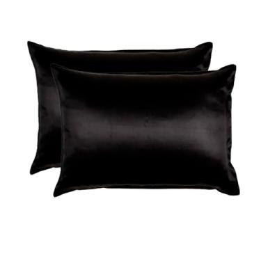 Imagem de Fronha de Cetim Anti Frizz 70x50 – Kit com 2 4 ou 6 Peças Fronhas para Cabelo Cacheado e Pele Macia (Preto,02 fronhas (01 par))