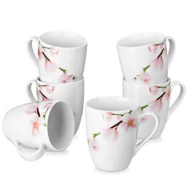 Imagem de VEWEET Conjunto de 6 canecas de café, conjunto de xícaras de café de 325 ml com alça, conjunto de canecas florais de cerâmica para cozinha, micro-ondas e lava-louças, série ANNIE