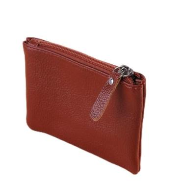 Imagem de Bolsa de couro PU para dinheiro, porta-cartão de crédito, bolsa clássica com bolso com zíper para dinheiro, moeda, recibo, Marrom claro, Bolsa para moedas