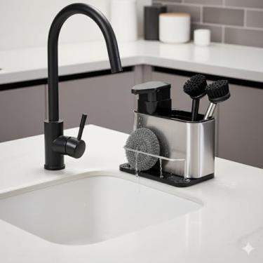 Imagem de Porta Detergente Organizador de Pia Inox com Dispenser de Sabão Líquido