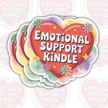 Imagem de Adesivo Kindle de suporte emocional (3 peças) – Decalque de vinil engraçado à prova d'água para laptop, garrafa de água, copo, carro – presente para amantes de livros, fãs do Kindle – 7,6 cm