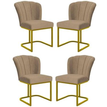 Imagem de Kit 4 Cadeiras Jantar Flor Mesa Cozinha Reforçada Base Metal Dourada Capuccino