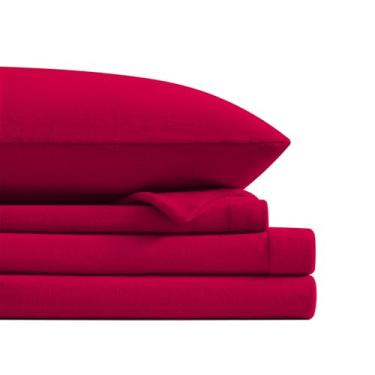 Imagem de Petrichor Jogo de cama solteiro de lã de flanela vermelho – roupa de cama de pelúcia antiestática ultramacia, 3 peças (1 lençol com elástico, 1 lençol de cima, 1 fronha)