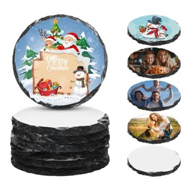 Imagem de Patelai 6 peças de porta-copos em branco de ardósia de sublimação, porta-copos redondos de ardósia de 9,5 cm, folha de transferência térmica de calor, pedra de sublimação faça você mesmo, espaços em