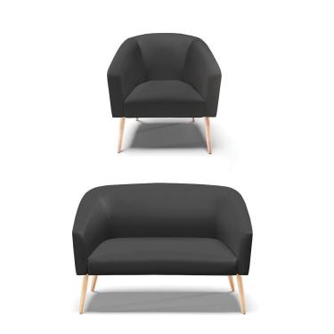 Imagem de Kit 01 Namoradeira 02 Lugares E 01 Poltrona Preto