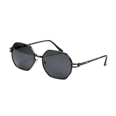 Imagem de Óculos de Sol Unissex Moda para Masculino e Feminino, Oitogonal de Moda, Lentes Degradê com Proteção UV, Design Poligonal Clássico Retrô, Estilo Moderno e de (Preto)