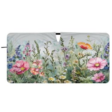 Imagem de Blueangle Aquarela flores silvestres pára-brisas sombra solar - 149.9 cm x 76.2 cm dobrável carro janela frontal blocos pára-sol raios UV viseira de sol (176)