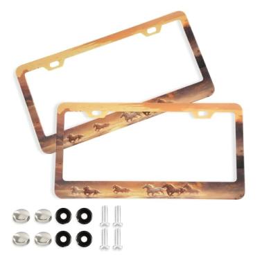 Imagem de SEHANY Molduras de placa de carro Majestic Running Horses, capa de alumínio à prova de ferrugem para placa de carro com furos elípticos e parafusos serve para acessórios de carro de tamanho padrão de