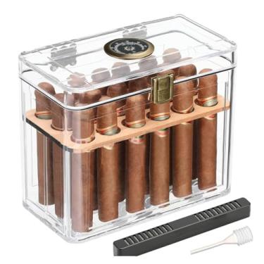 Imagem de Umidor de charuto de acrílico, caixa de charutos de mesa com umidificador e higrômetro, bandeja portátil de madeira de cedro espanhol A