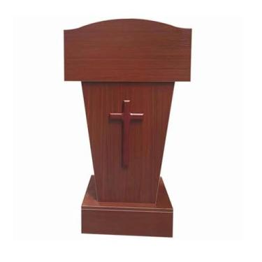 Imagem de Suporte de pódio com uma cruz feita de madeira, suporte de púlpito de pódio com prateleira para madeira de igreja, palestres e pódios com área de armazenamento de 2 níveis, pódio de púlpito de igreja