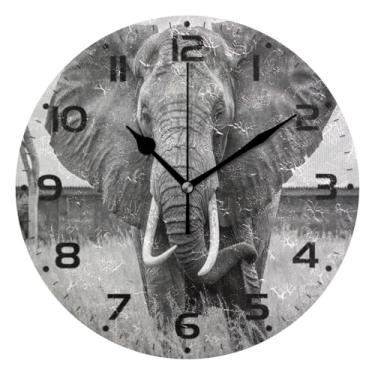 Imagem de JUZIHAI Relógio de parede de elefante, silencioso, redondo, sem tique-taque, operado por bateria, fácil de ler, relógio decorativo de parede para casa, cozinha, sala de estar, quarto, escritório, 25