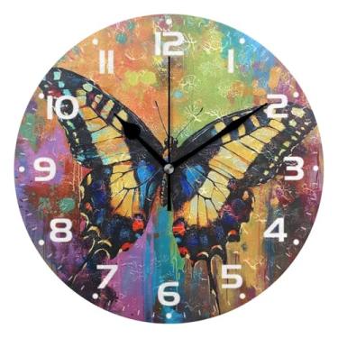 Imagem de JUZIHAI Relógio de parede borboleta silencioso, sem tique-taque, relógios de parede redondos operados por bateria, fácil de ler, relógio decorativo de parede para casa, cozinha, sala de estar, quarto