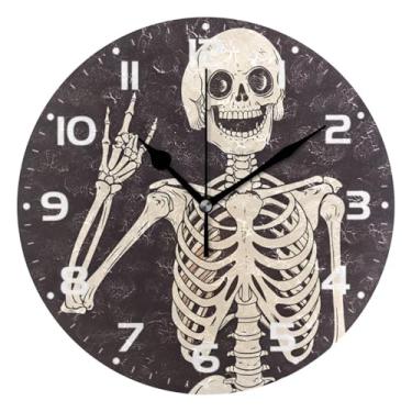 Imagem de JUZIHAI Relógio de parede engraçado com caveira, silencioso, sem tique-taque, redondo, operado por bateria, fácil de ler, relógio decorativo de parede para casa, cozinha, sala de estar, quarto