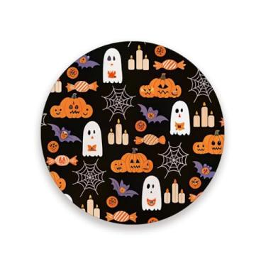 Imagem de JUZIHAI Conjunto de 2 porta-copos de abóbora, fantasmas de Halloween, porta-copos redondos de pedra de cerâmica absorvente com base de cortiça, tapete de proteção de mesa para cozinha, bar, decoração