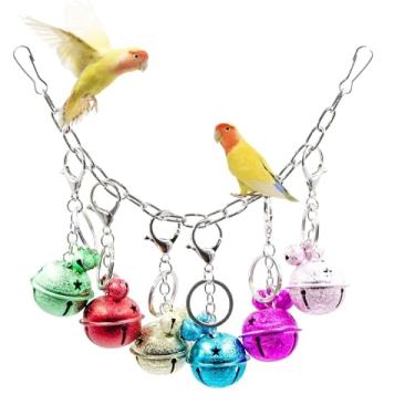Imagem de Brinquedos coloridos de sinos de balanço de pássaros, sinos pendurados de aço inoxidável, brinquedos para mastigar pássaros, acessórios de gaiola de pássaros para periquitos, periquitos, calopsitas