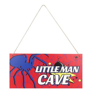 Imagem de Placa Porta de Aranha, 30x15cm Decoração Quarto Tema Aranha em Madeira Vermelha e Azul com Corda Arte Parede para Quarto Meninos e Homens