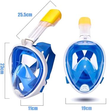 Imagem de Máscara de Mergulho Profissional com Snorkel, Visão 180°, Azul, Material ABS/Silicone, Campo Visual Panorâmico, Vedação 3D à Prova D'água, Suporte GoPro, para Natação e Piscina, 25.5cm Tubo