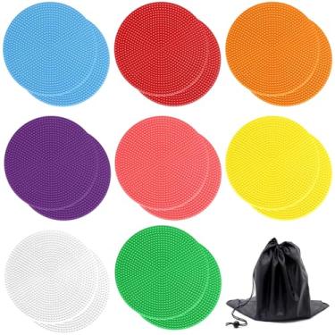 Imagem de 16 peças de marcadores de borracha para piso de academia, design antiderrapante, 10 cm, inclui bolsa com cordão para jogos de caminhada