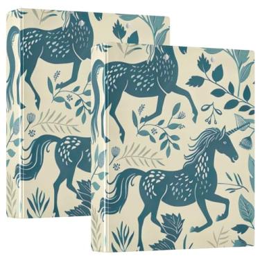 Imagem de Pastas de fichário Horses azul-petróleo e bege com três anéis com pasta de arquivo de prancheta de perfil para material escolar e de escritório, pacote com 2