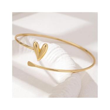 Imagem de Bracelete de braço dourado para mulheres, pulseira de coração ajustável, joia de férias, presente para sua amizade, presentes para mulheres, Medium, Latão, Sem pedras preciosas