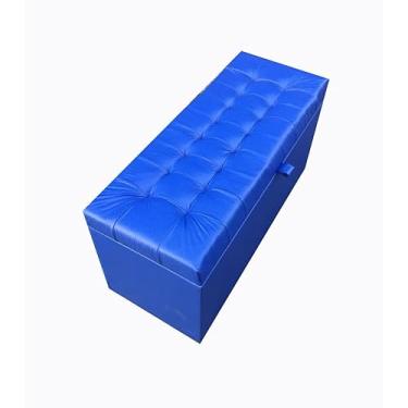 Imagem de Puff Baú Organizador 1 Metro | Assento Estofado Suede | Suporte 180kg(Azul Royal Corino,Rodizios c/travas)