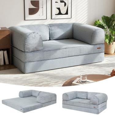 Imagem de COMAX Sofá-cama queen dobrável, sofá-cama dobrável, cadeira futon dobrável para adultos, colchão conversível para quarto, sala de estar, cinza claro