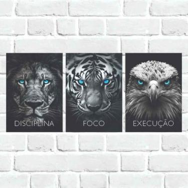 Imagem de Kit Quadro Decorativo Disciplina, Foco e Execução - Arte Aqui, 60x40cm