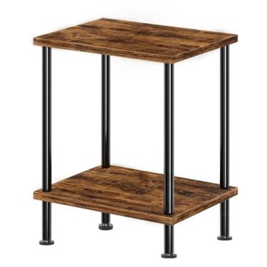Imagem de Simple Trending Mesa de extremidade, mesa lateral, mesa de cabeceira com prateleira de armazenamento de 2 níveis, mesa de sofá para espaço pequeno, sala de estar, marrom rústico