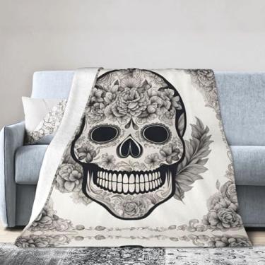 Imagem de Cobertor grande ultramacio com estampa de caveira mexicana, perfeito para cama, sofá e viagens, manta de flanela aconchegante e quente