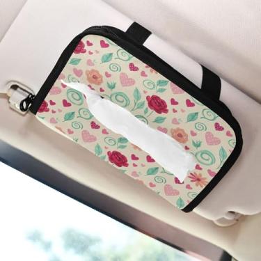 Imagem de SEHANY Porta-lenços de papel de carro floral fofo colorido, caixa de lenços para carro, viseira solar, porta-guardanapos retangular, dispensador de máscara de carro, caixa de lenços para veículos