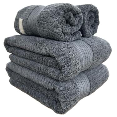 Imagem de Buddemeyer Jogo De Banho Toalha Fio Penteado Canelado - 100% Algodão - Kit Banho e Rosto - 4 Peças (Grafite 1839)