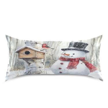 Imagem de Blueangle Linda fronha de cetim boneco de neve para cabelo e pele, fronha de seda, tamanho king (50,8 x 101,6 cm) - Capas de almofada de cetim refrescantes com fecho de envelope (596)