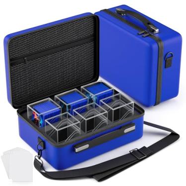 Imagem de Proijeut Caixa de baralho com estojo portátil, pacote com 6 caixas transparentes Commander Deck com 6 divisórias, comporta mais de 600 cartas de manga dupla, adequada para MTG, YuGiOh, TCG (azul)