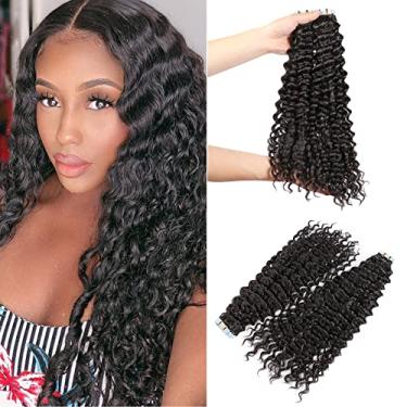 Imagem de Smavida Extensões de cabelo humano onda profunda #1B extensões de cabelo humano Remy brasileiro natural preto 9A cabelo humano Remy sem costura para mulheres negras ondulado fita adesiva para cabelo