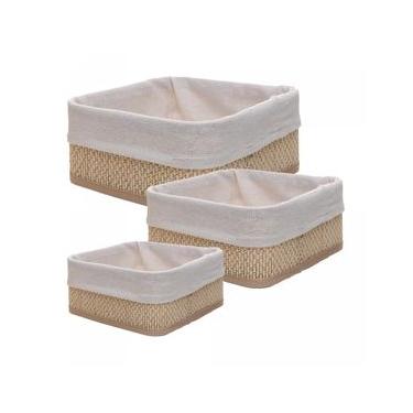 Imagem de Jogo 3 Cestas Quadradas com Forro em Tecido Cozy Bambu