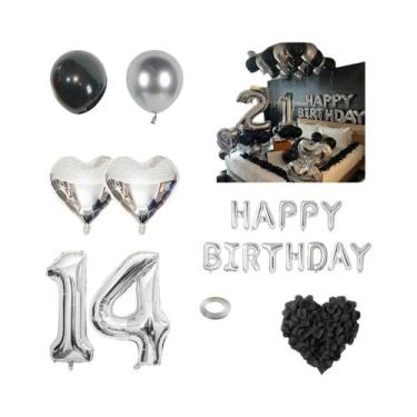 Imagem de Balão De Alumínio Em Forma De Coração Preto E Prateado Com Pétalas De 