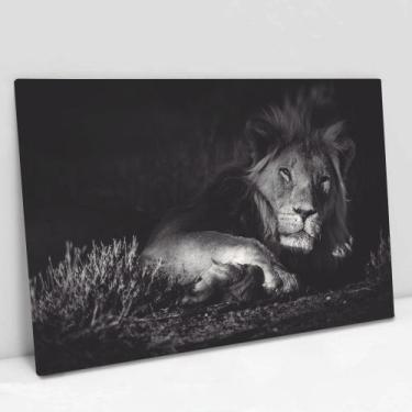 Imagem de Quadro Decorativo Leão Preto e Branco em tela Canvas - TaColado, 90 x 