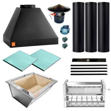 Imagem de Kit Churrasqueira Gourmet Completa Preta Grill Elevatório 6 Espetos 15