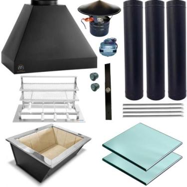 Imagem de Kit Churrasqueira Completa Preta 3 Dutos Suporte Fundo 354 P - MAKEER