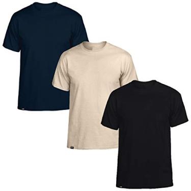 Imagem de Kit com 3 Camisetas Básicas Masculinas Slim Tee T-Shirt – Preto - Bege - Marinho – G