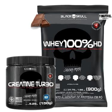 Imagem de Whey Protein 100% HD Pure 900g Isolado - Hidrolisado - Concentrado Refil + Creatina Turbo 150g - Kit Para Ganho de Massa Muscular e Força - Black Skull (Refil Whey 100% Chocolate + Creatina 150g)