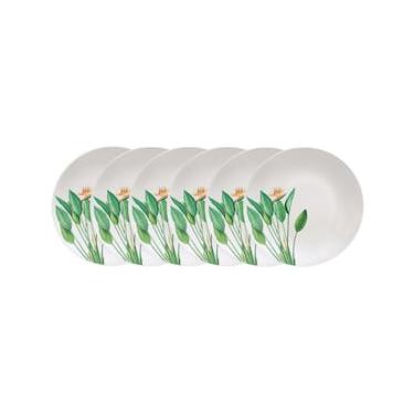 Imagem de Conjunto com 6 Pratos Rasos Tramontina Graziela em Porcelana 25 cm - Branco/Verde