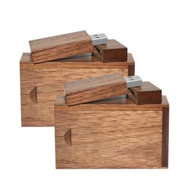 Imagem de EASTBULL Flash Drives de madeira de 128 GB, pacote com 2 unidades USB3.0 de alta velocidade, pen drive USB, pen drive com caixa de madeira (marrom escuro - 2 peças)