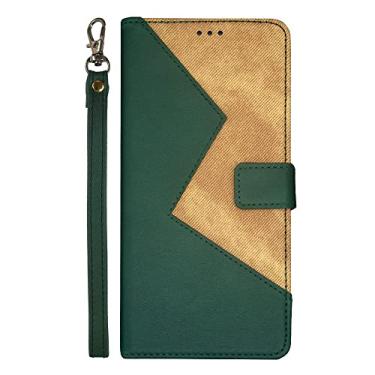 Imagem de Diaobaolee Capa compatível com Asus ZenFone 8 Flip, capa flip de couro com compartimento para cartão, suporte e fecho magnético abotoado, capa padrão mosaico para Asus ZenFone 8 Flip Green
