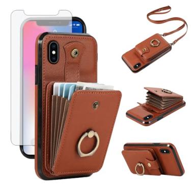 Imagem de Capa de telefone para iPhone Xs X 10 10s carteira celular com protetor de tela, alça transversal anel suporte RFID suporte para cartão de crédito iPhoneX iPhoneXs iPhone10 i PhoneX SX 10x 10xs X's
