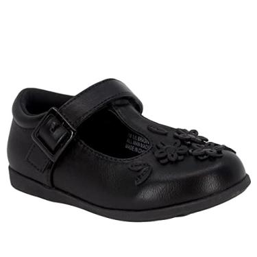 Imagem de LONDON FOG Tênis feminino de uniforme escolar para jovens e crianças, Mary Jane e estilo sapatilha de balé, Flores pretas, 5 Toddler