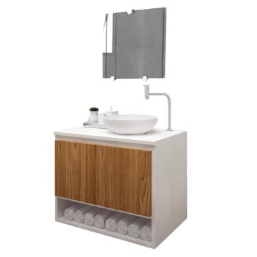 Imagem de Gabinete Armário para Banheiro com Pia Cuba e Espelho 60cm Balcão Suspenso Hanover