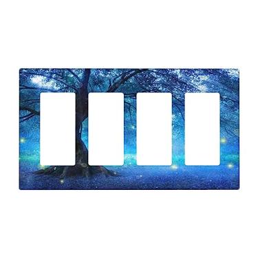 Imagem de Fantasia Fairy Tree 4 Gang Quad Rocker Light Switch Cover Mystic Forest Decor Outlet Switchplate Blue Light Spot Decorativo Elétrico GFCI Receptáculo de Placa Frontal para Banheiro Quarto Casa