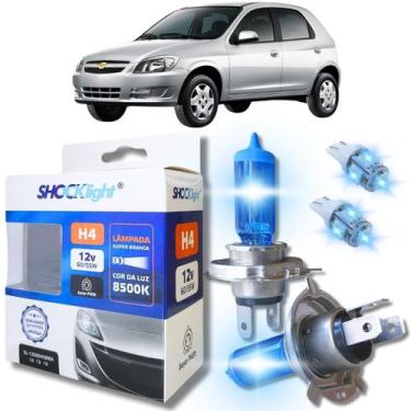 Imagem de Kit par lâmpadas super branca conector h4 8500k shocklight + par leds 